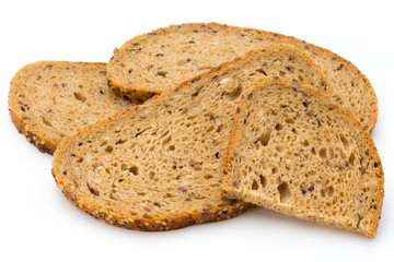 Rye bread slice isolated on white background.