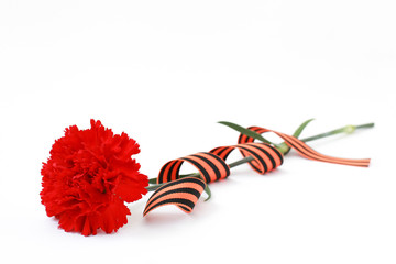 Victory Day. St. George Ribbon. День Победы. Красные гвоздики и Георгиевская лента.