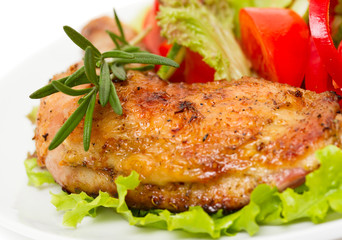 Roasted chicken with vegetable salad and herbs