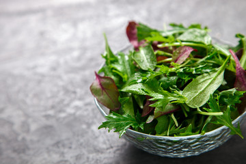 Fresh Green Mix Salad .Leaves Of Spinach,Arugula,Romaine,Lettuce.Concept of Healthy Food.Copy space...