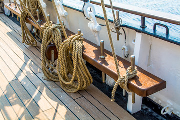 Rolled ropes on Tall Ship Deck