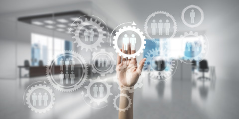 Teamwork concept and choosing gesture of person in elegant moder