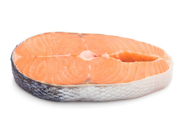 A piece of fresh raw salmon fish on a white background isolated, clipping path