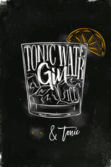 Gin tonic cocktail chalk color - obrazy, fototapety, plakaty