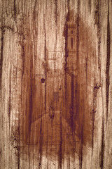 Narrow Street with Wall Lamp Post on Wooden Texture Fine Art