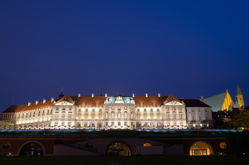 Old Town, Royal Castle at night in Warsaw, Poland.