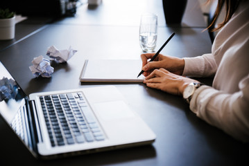 Taking notes. Planing concept. Writing. Soft focus