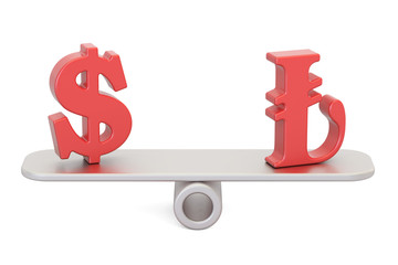 Dollar or Lira, balance concept. 3D rendering