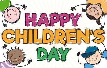 Happy Kids Playing and Celebrating in Children's Day, Vector Illustration