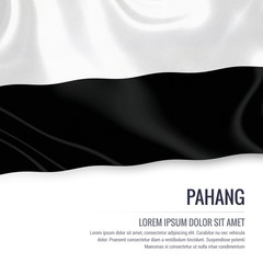 Pahang flag. Flag of Malaysian state Pahang waving on an isolated white background. State name and the text area for your message. 3D illustration.