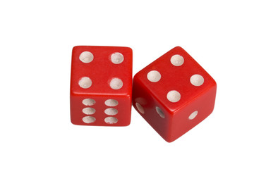 Two dice showing two four