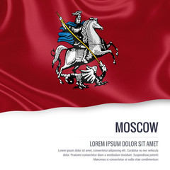 Russian state Moscow flag waving on an isolated white background. State name and the text area for your message. 3D illustration.