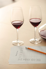 Estimating red wine in wineglass at tasting
