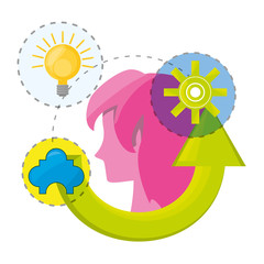 woman thinking in differents knowledge, vector illustration