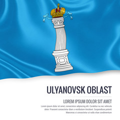 Russian state Ulyanovsk Oblast flag waving on an isolated white background. State name and the text area for your message. 3D illustration.