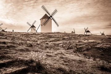 Cercles muraux Moulins monochrome of windmills in Campo de Criptana town, province of Ciudad Real, Castilla-La Mancha, Spain