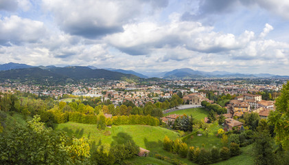 Fototapeta na wymiar Panoramic view of Bergamo city, Lombardy, Italy