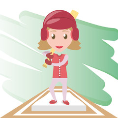pretty woman athlete playing baseball, vector illustration