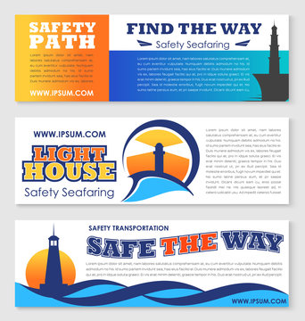 Sea transportation safety banner with lighthouse