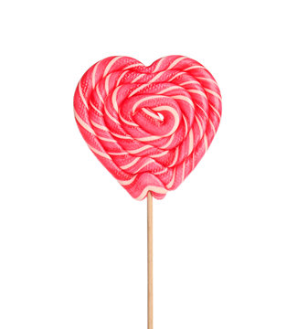 Tasty colorful lollipop on white background
