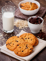 Round cookies with chocolate on the table