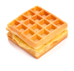 Square waffle with filling. Isolated