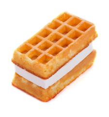 Square waffle with filling. Isolated