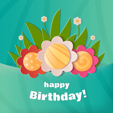 Happy Birthday greeting card. A realistic image that simulates paper.