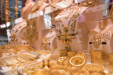 gold jewelry in the shop window
