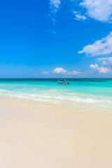 Xpu-Ha Beach - boat at beautiful caribbean coast of Mexico - Riviera Maya