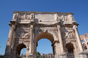Fototapeta na wymiar Ruins of the ord Arch of Constantine near the Coliseum in Rome, Italy 