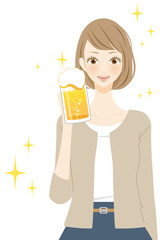 ビールを飲む女性　人物　笑顔