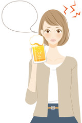 ストレス　ビールを飲む女性　イラスト