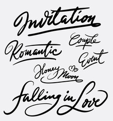 Invitation and romantic event hand written typography. Good use for logotype, symbol, cover label, product, brand, poster title or any graphic design you want. Easy to use or change color
