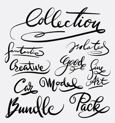 Collection and bundle hand written typography. Good use for logotype, symbol, cover label, product, brand, poster title or any graphic design you want. Easy to use or change color
