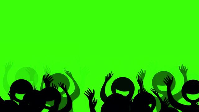 Seamless looped cheering crowd silhouette with green chroma key background. Use it to decorate your video project, commercial advertisement, birthday party, sports games or live music concerts.