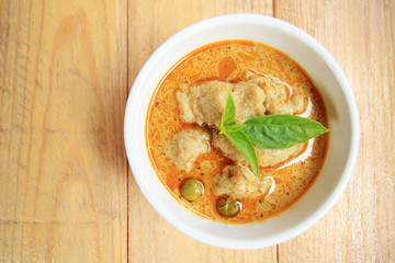 Green Curry With fish ball and eggplant, Thai delicious food