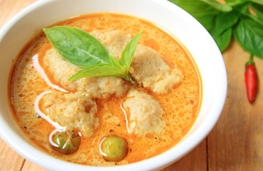Green Curry With fish ball and eggplant, Thai delicious food