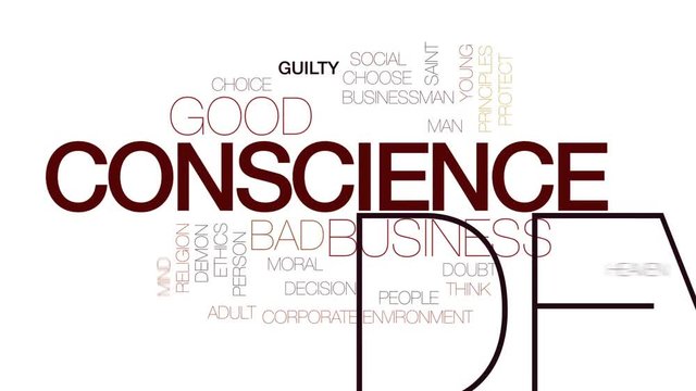 Conscience design animated word cloud, text design animation. Kinetic typography.