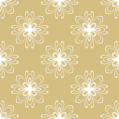 Floral glden and white ornament. Seamless abstract classic pattern with flowers