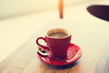 Obraz premium Hot black coffee on table. Vintage filter