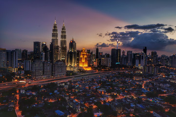 Fototapeta premium Top view of Kuala Lumper skyline at twilight