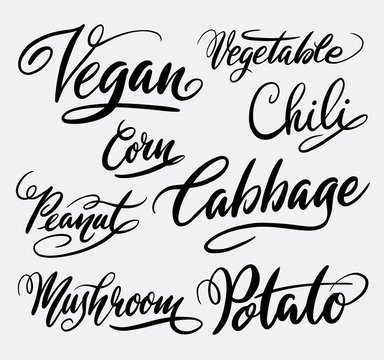 Vegan and vegetable hand written typography. Good use for logotype, symbol, cover label, product, brand, poster title or any graphic design you want. Easy to use or change color