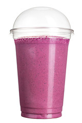 Take-away drink. Refreshing drink in a plastic cup. Berry smoothie.