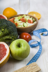 Food for diet  on a wooden table.