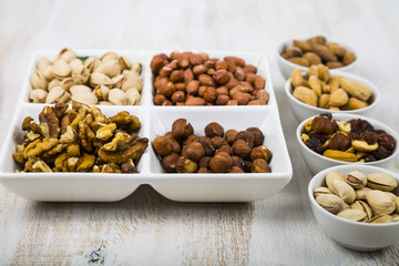 Different kinds of tasty and healthy nuts.