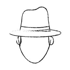 blurred silhouette front view faceless explorer man with hat