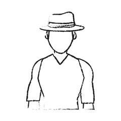 blurred silhouette half body faceless explorer man with hat