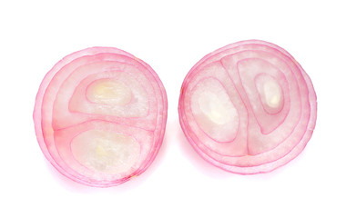 sliced red onion isolated on white background