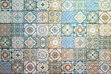 Mosaic colorful ceramic Spanish style decoration traditional folk pattern background and textured - obrazy, fototapety, plakaty